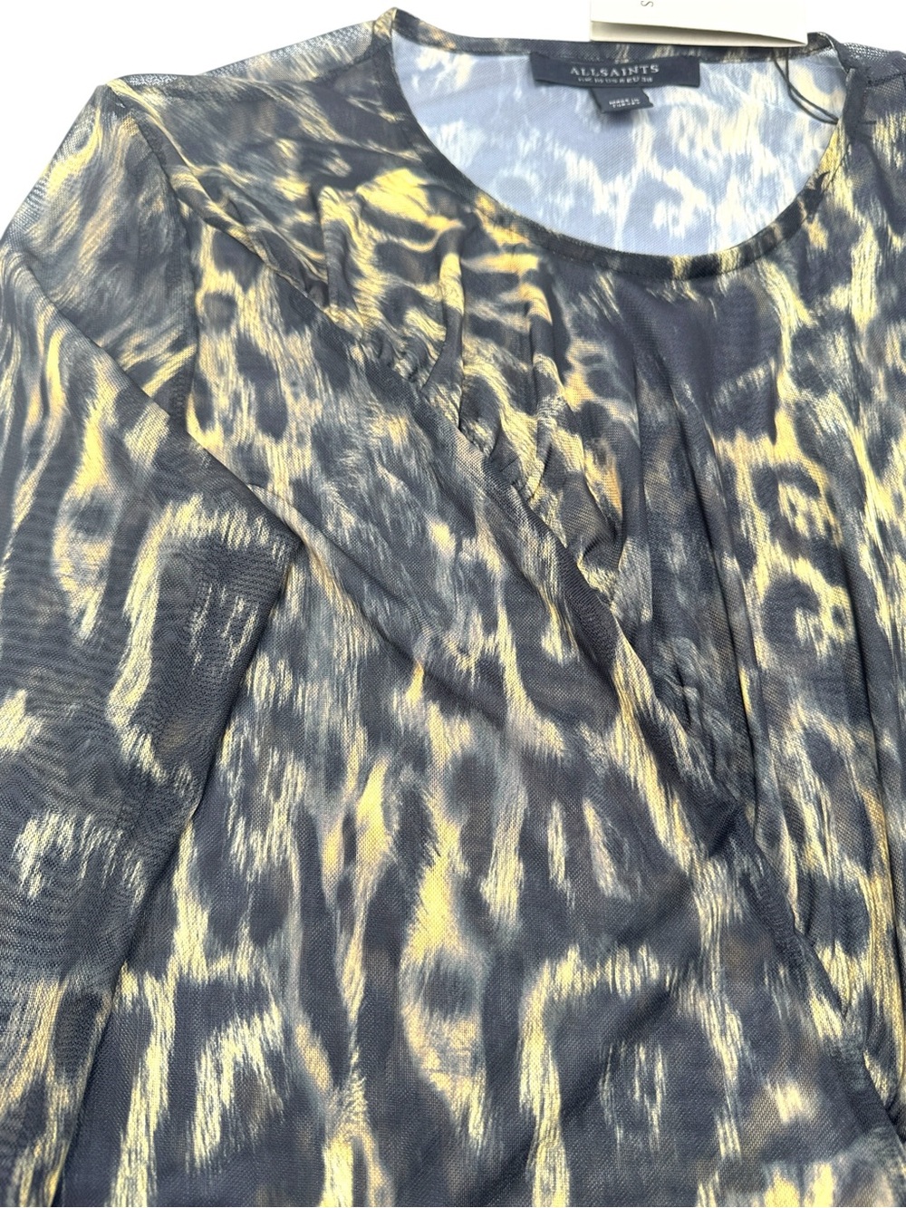 NWT AllSaints Elia Ruched Animal Print Long Sleeve Mesh Blouse Top Size US 6 - Picture 5 of 16